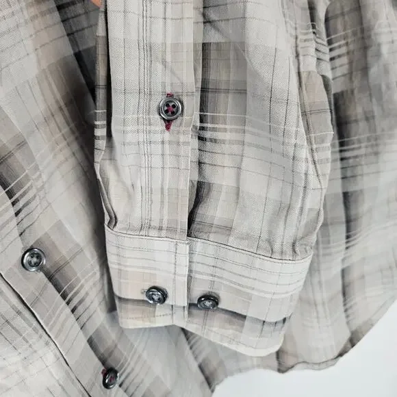 Tommy Bahama Gray Plaid Silk Cotton Blend Long Sleeve Button Up Shirt Men's XL - Picture 8 of 14